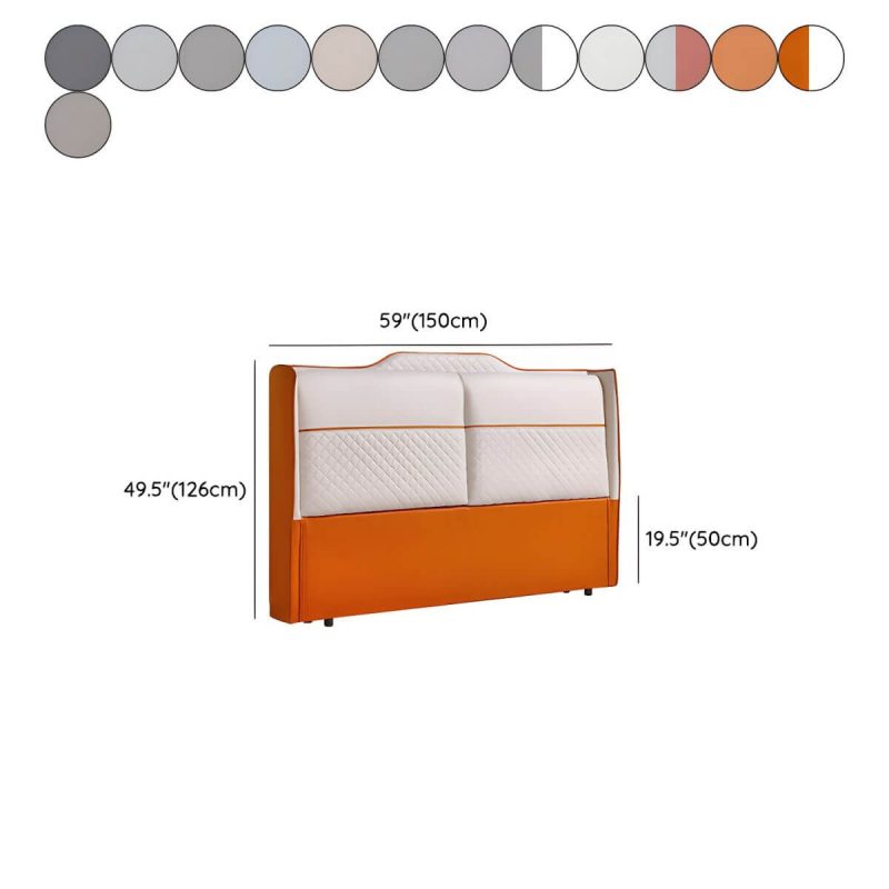 "Dimension of Elegant Wingback Upholstered Headboard with Wood Legs - Modern Design - Orange/ White 59""