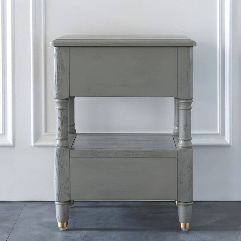 "Grey Ash Wood Nightstand with 2 Drawers, 1 Shelf & Light Wood Tone - Grey 1 Piece"