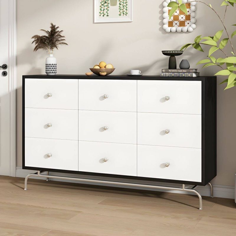 "Modern Storage Drawers Dresser with Four Legs and Silver Handles for Bedroom - 59"L x 16"W x 32"H"