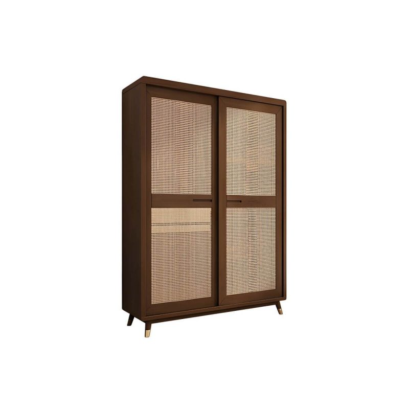 "Rubberwood Wardrobe Cabinet Contemporary Wardrobe Armoire with Shelves - 47"L x 24"W x 83"H Walnut"