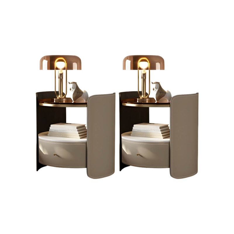 "Modern Wood Nightstand with Open Storage and Single Drawer in Small Size - Light Khaki 2 Piece Set"