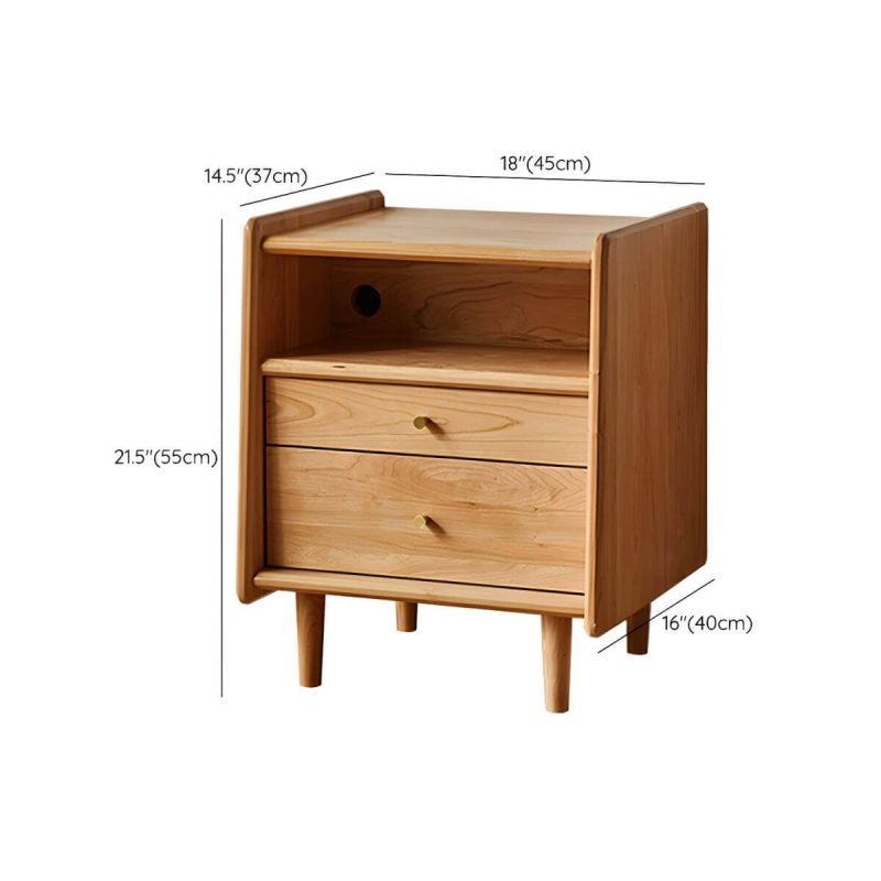 "Dimension of Compact Scandinavia Nightstand with Drawers and Open Storage in Brown Wood - 1 Piece 45 x 40 x 55 cm"