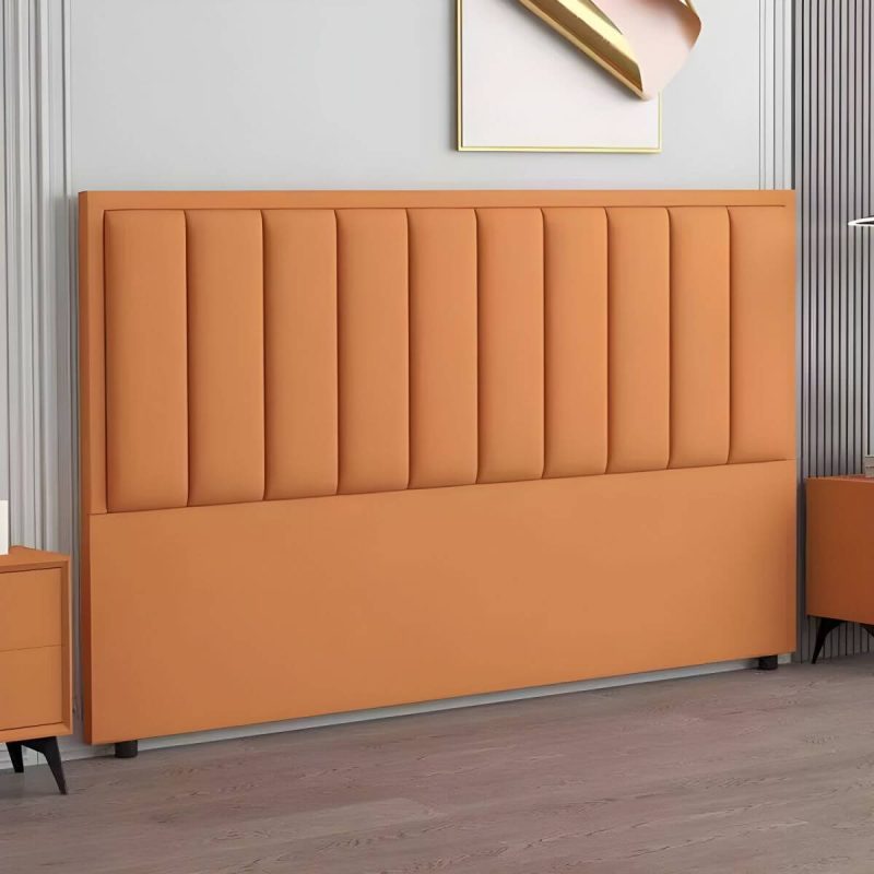 "Modern Upholstered Pine Headboard with Leather Upholstery and Wood Legs - Standard Height - Orange 71""