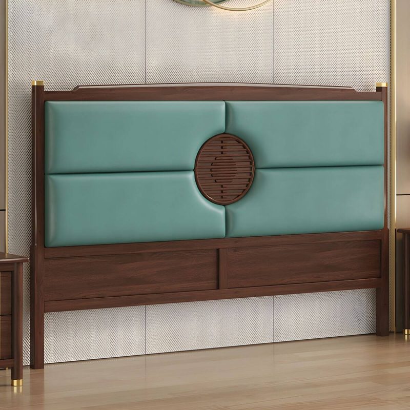 "Traditional Upholstered Panel Headboard with Stepped Shape and Leather Upholstery - Green 200 cm"