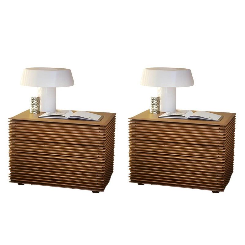 "Scandinavian Style Wood Nightstand with 2 Drawers in Standard Size - Nut-Brown 2 Piece Set"
