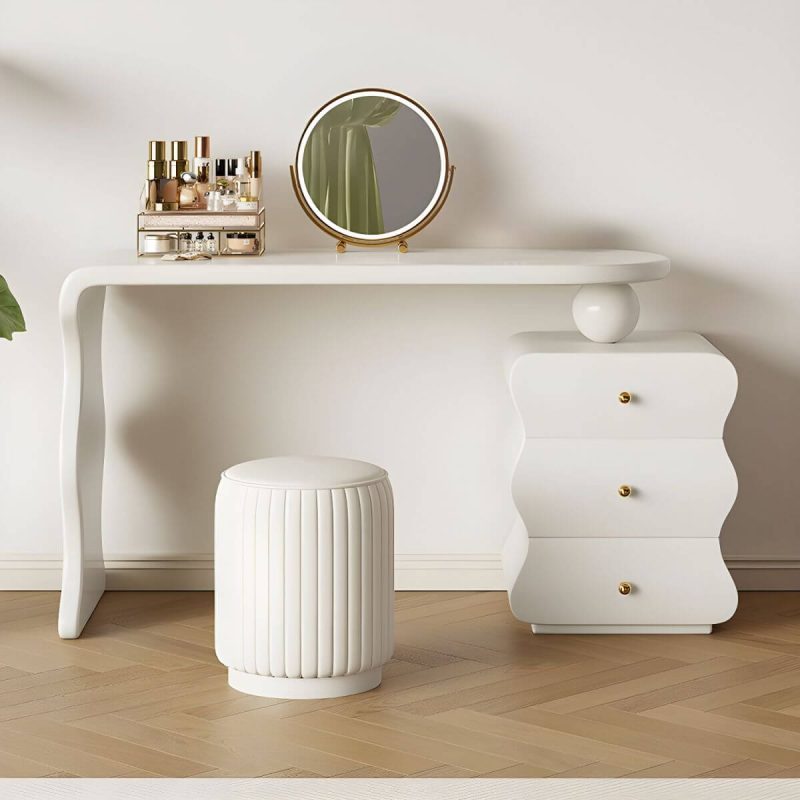 "Contemporary White Storage Cabinet Makeup Vanity with Three Drawers for Bedroom - Makeup Vanity"
