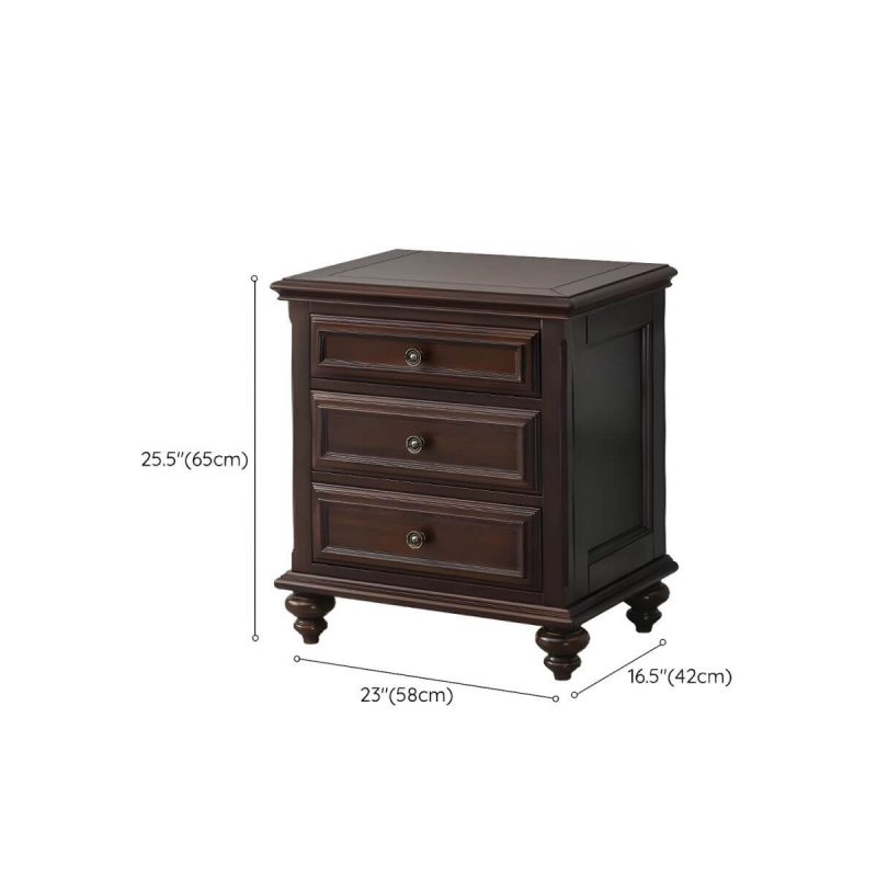 "Dimension of Elegant Traditional Brown Wood Nightstand with Drawer Storage - 1 Piece 3"