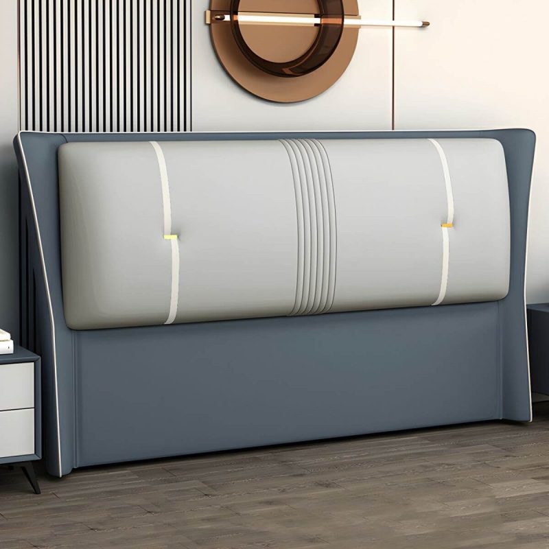 "Luxury Upholstered Wingback Headboard with Modern Wood Legs and Standard height - Dark Blue-White 59""