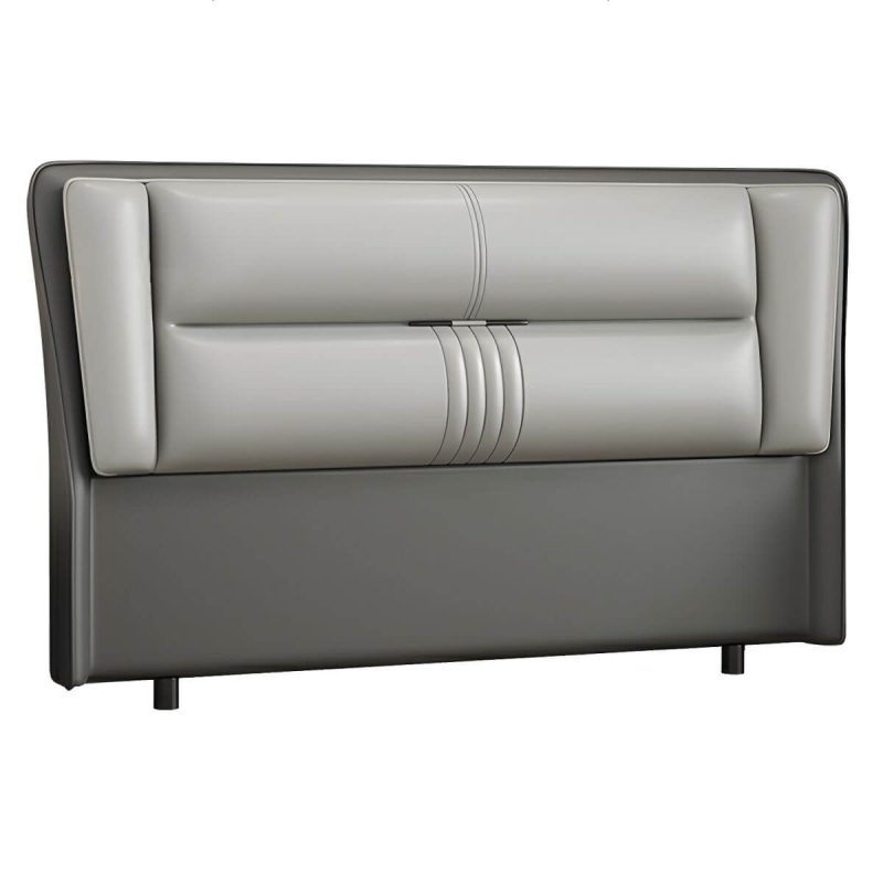 "Modern Rectangular Upholstered Wingback Headboard with Wood Legs - Microfiber 47" Dark Grey/ Light Grey"