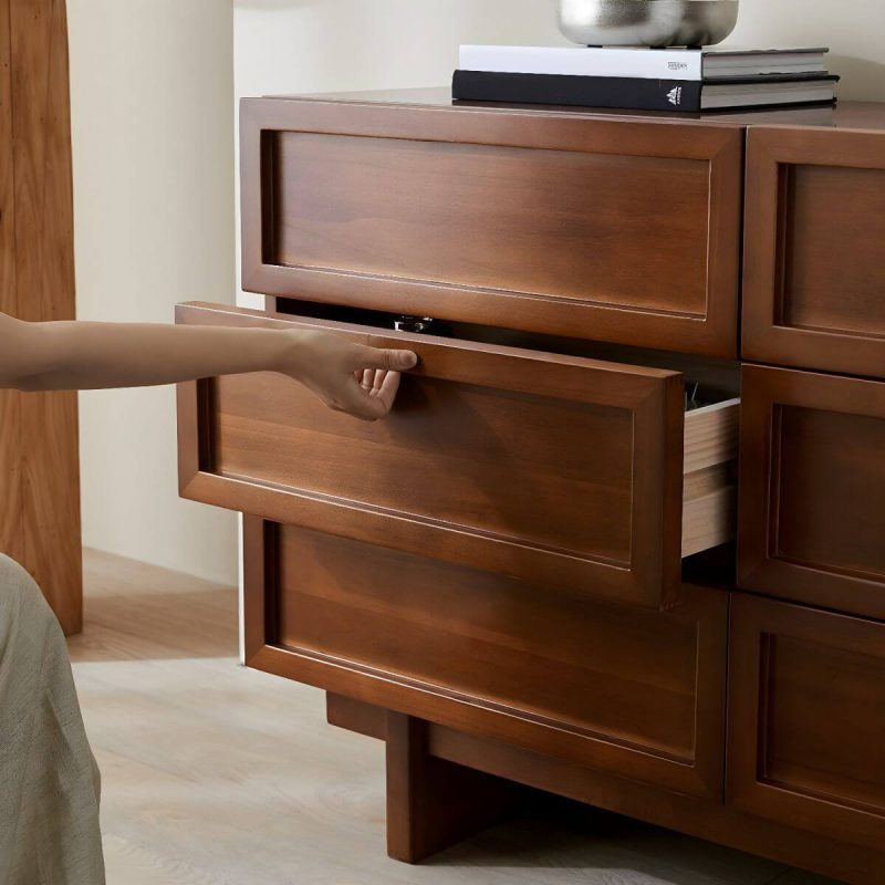 "Traditional Natural Wood Hidden Handle Dressers with Six Drawers and Four Feet in Brown - 47"L x 16"W x 31"H"