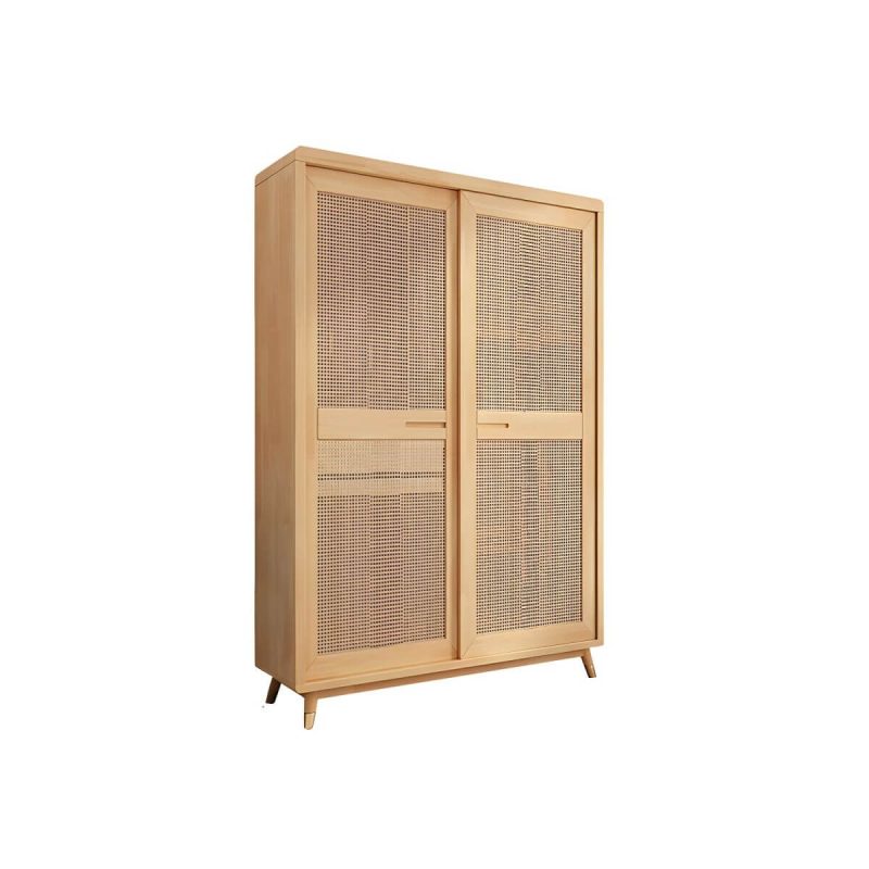 "Rubberwood Wardrobe Cabinet Contemporary Wardrobe Armoire with Shelves - 47"L x 24"W x 83"H Natural Finish"
