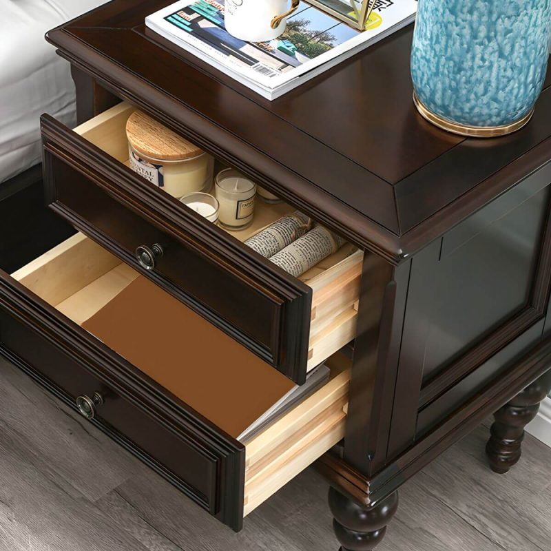 "Elegant Traditional Brown Wood Nightstand with Drawer Storage - 2 Piece Set 2"