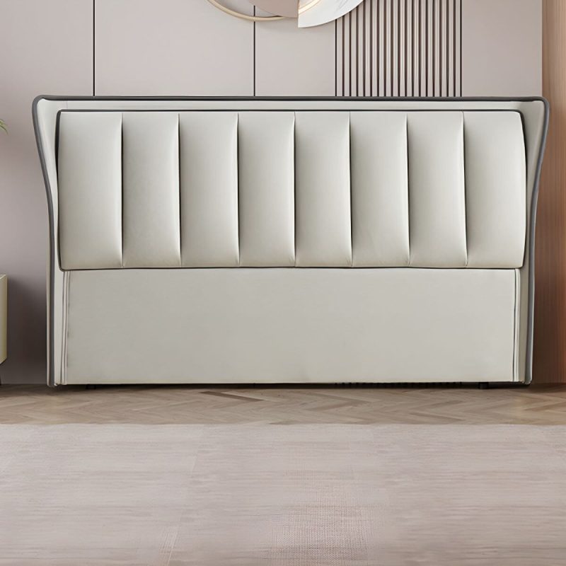 "Wingback Light Wood Pine Headboard with Upholstered Design and Solid Wood Legs - 71" Tech Cloth Beige"
