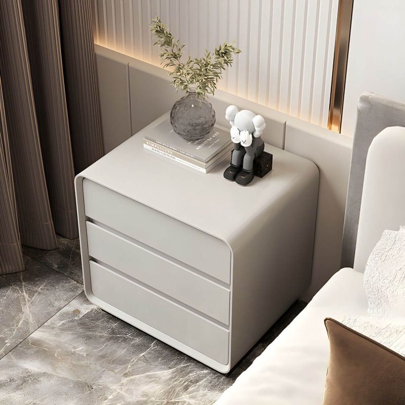 "Modern Solid Wood Nightstand 19.7" Tall 3 - Drawer Steel Nightstand - White 1-Piece Set"