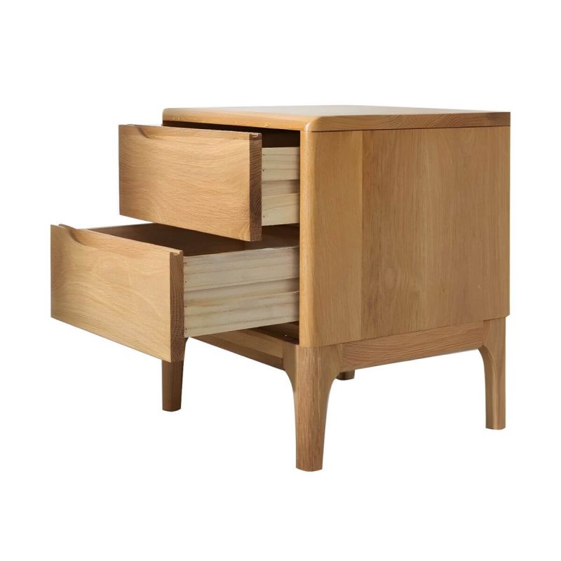 "Modern Oak Wood Nightstand with Drawer Storage, Small Size, Narrow Design - 2 Piece Set Nut-Brown"