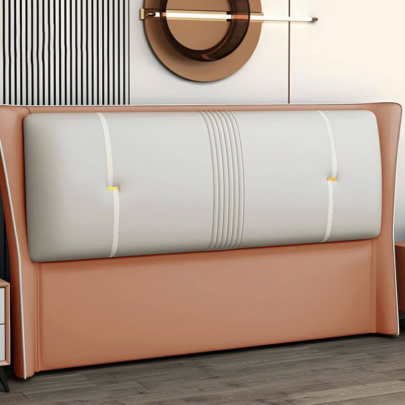 "Luxury Upholstered Wingback Headboard with Modern Wood Legs and Standard height - Orange/ White 71""