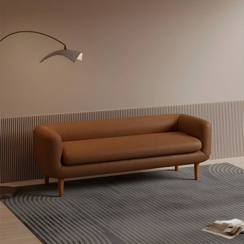 "Modern Upholstered Bedroom Bench with Arms and Back - Wood Legs, Sponge Upholstery - 120 x 55 x 60 cm Coffee"