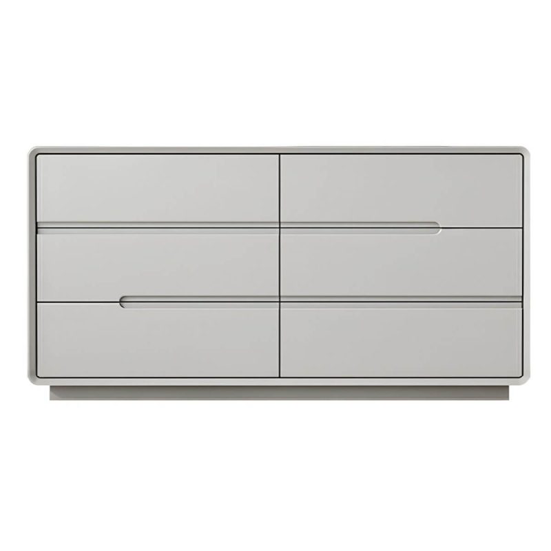 "Light Oak Modern Dresser with Solid Wood Construction and Soft-Close Drawers - Grey 59"L x 16"W x 28"H"