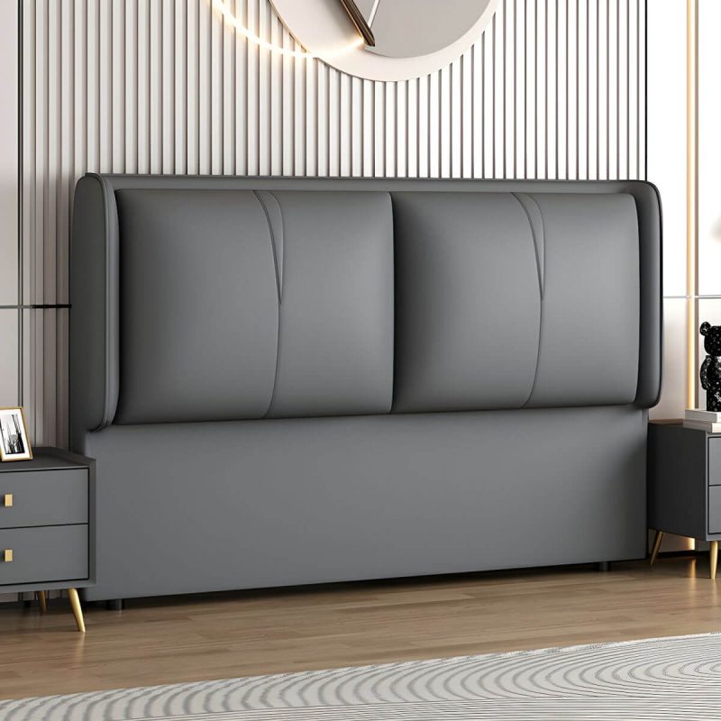 "Light Wood Upholstered Wingback Headboard with Pine Frame and Solid Wood Feature - 59" Silicone Rubber Dark Gray"