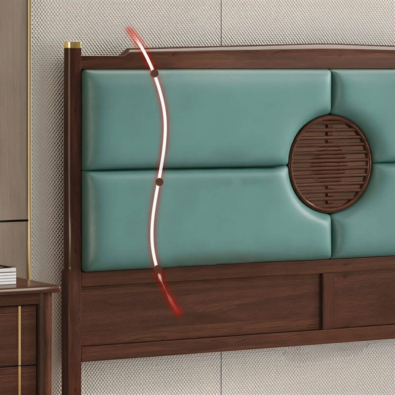 "Traditional Upholstered Panel Headboard with Stepped Shape and Leather Upholstery - Grey 180 cm"