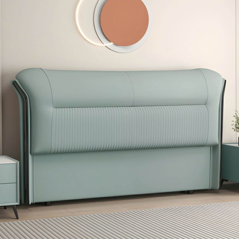 "Elegant Modern Wingback Upholstered Headboard with Wood Legs - 59" Microfiber Leather Green"