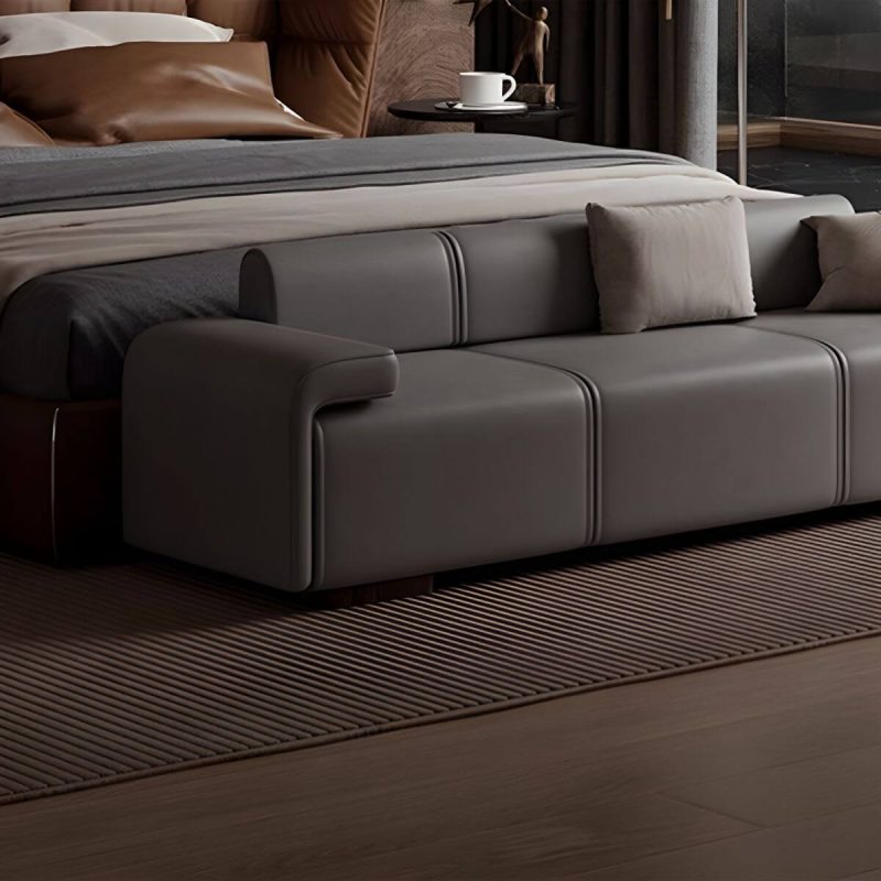 "Long Standard Height Armless Modern Bedroom Bench Upholstered in Solid Color - 71"L x 20"W x 24"H Grey"