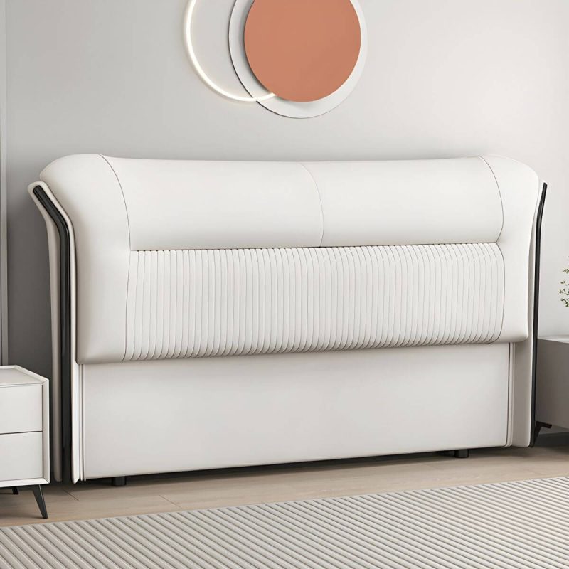 "Elegant Modern Wingback Upholstered Headboard with Wood Legs - 79" Microfiber Leather White"