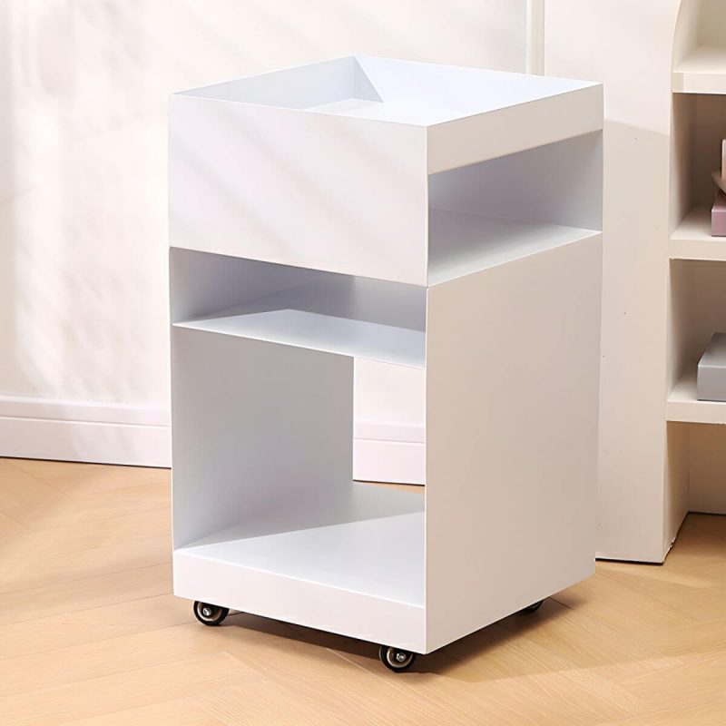 "Modern Metal Nightstand with Open Storage and 4 Shelves in Steel Decor - White 1 Piece"