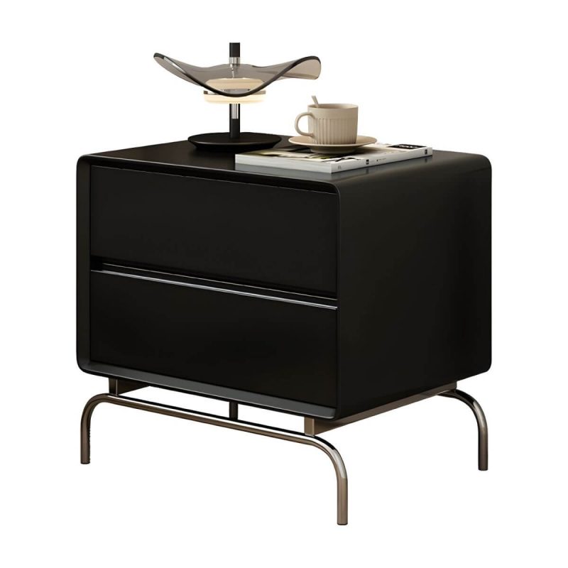"Modern Black Wood Nightstand with Drawer Storage (2 Drawers) - Black 1 Piece"
