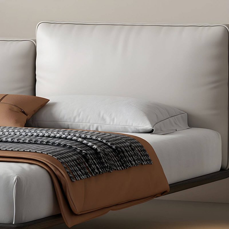 "Modern Style Upholstered Headboard/white Grey Leather Suspension Bed - White Queen Single Bed"