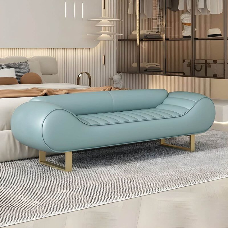 "Glam Faux Leather Bedroom Bench with Tight Back and Sled Base - Blue 47"L x 20"W x 20"H"
