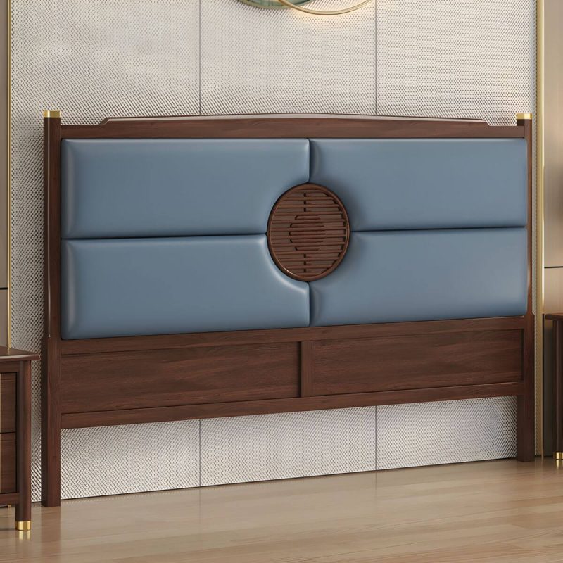 "Traditional Upholstered Panel Headboard with Stepped Shape and Leather Upholstery - Blue 200 cm"