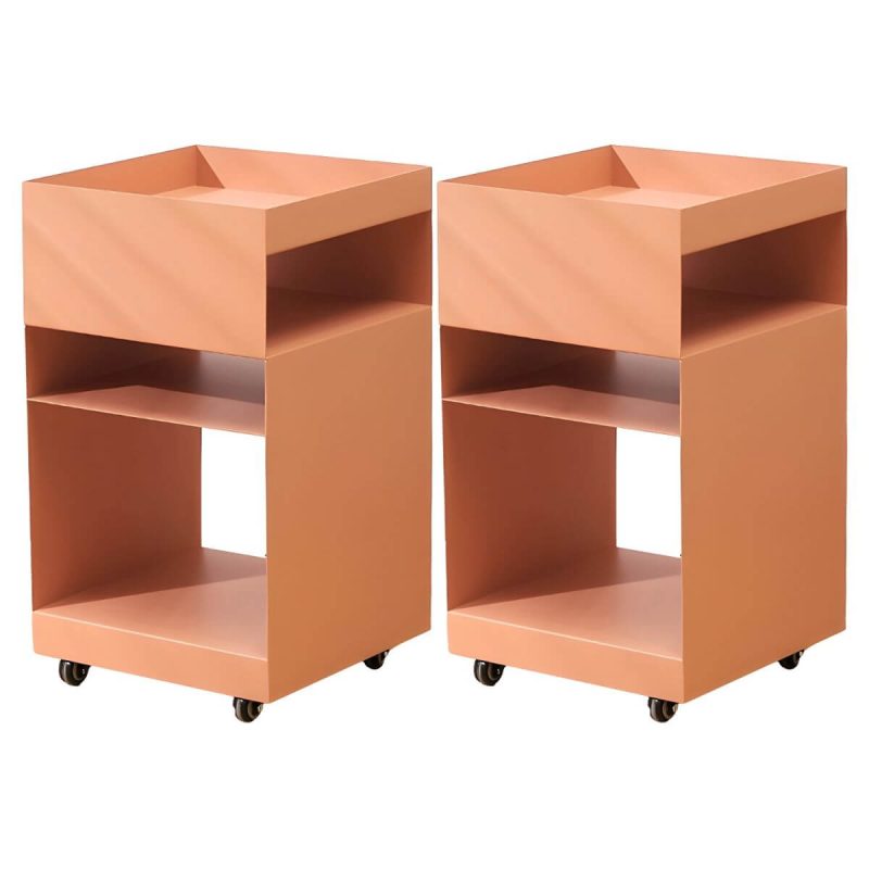 "Modern Metal Nightstand with Open Storage and 4 Shelves in Steel Decor - Pink 2 Piece Set"