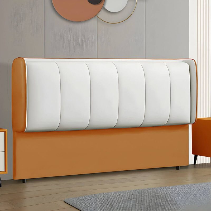 "Modern Upholstered Pine Wingback Headboard with Wood Legs and Solid Wood Frame - 71" Tech Cloth Orange/ White"