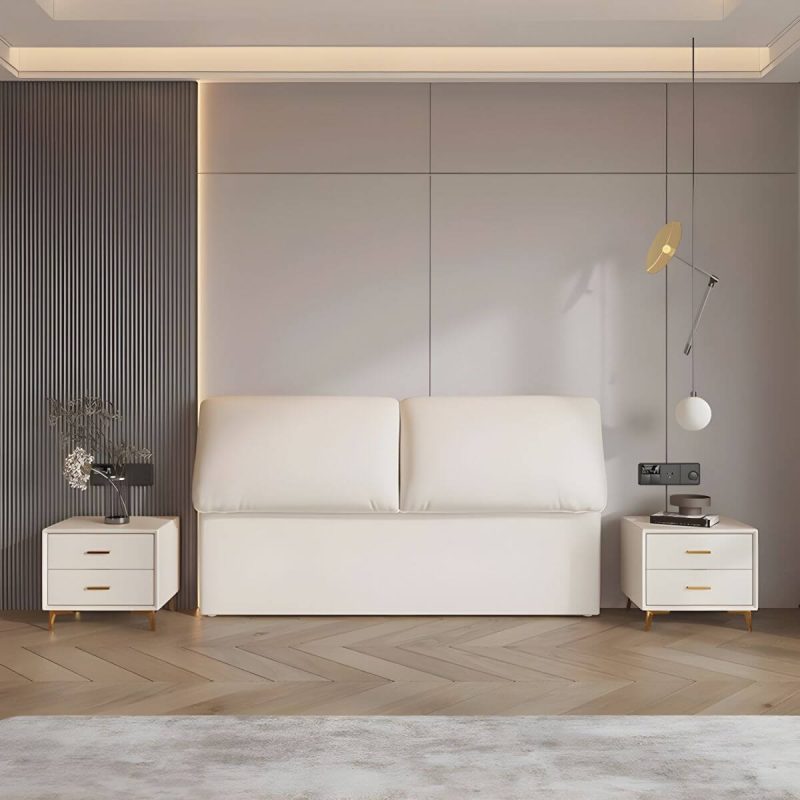 "Elegant Upholstered Panel Headboard with Wood Legs in Modern Style - 59" White"