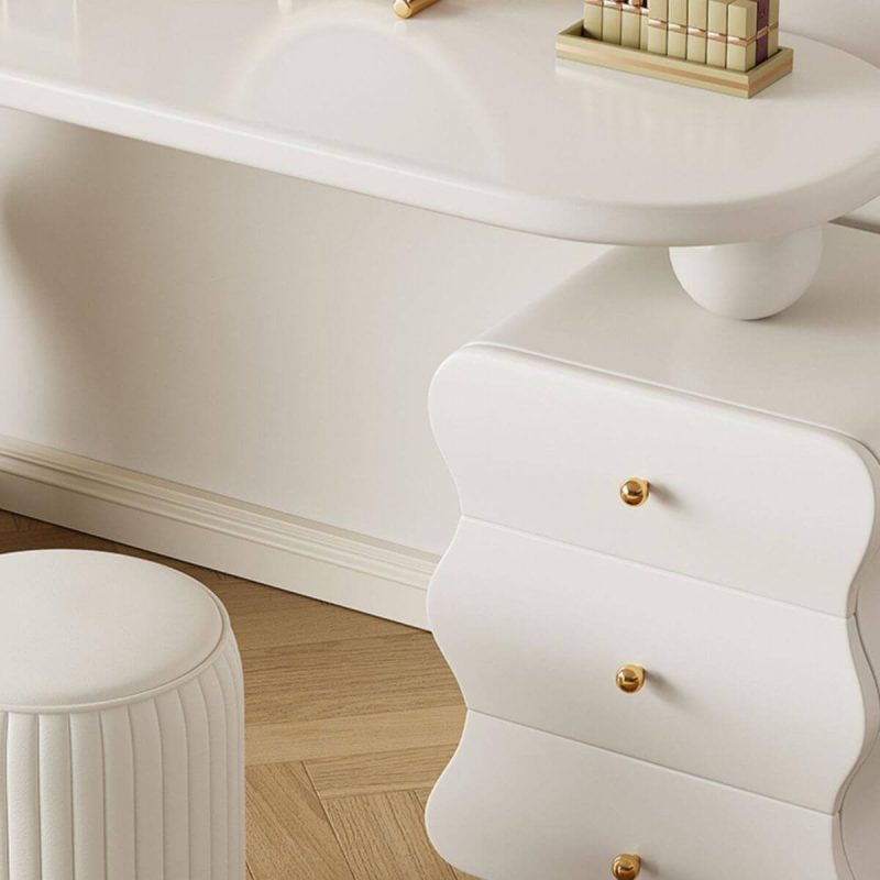 "Contemporary White Storage Cabinet Makeup Vanity with Three Drawers for Bedroom - Makeup Vanity & Stools"
