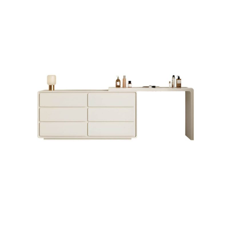 "Modern Solid Wood Storage Makeup Vanity with Six Drawers for Bedroom in White - Makeup Vanity 47.2"L x 15.7"W x 28.1"H"