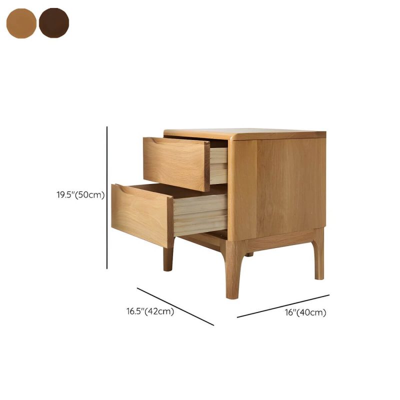 "Dimension of Modern Oak Wood Nightstand with Drawer Storage, Small Size, Narrow Design - 1 Piece Nut-Brown"
