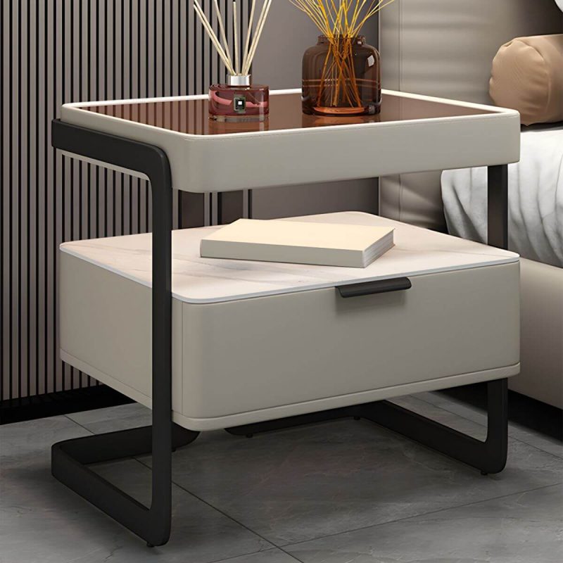 "Modern Wood Nightstand with Glass Countertop and Open Storage - Light Brown 40 x 40 x 51 cm 2 Piece Set"