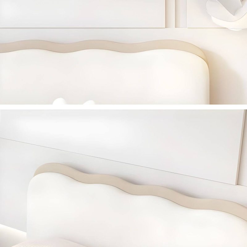 "Beige Upholstered Modern Headboard with Rectangular Shape and Wood Legs - 71""