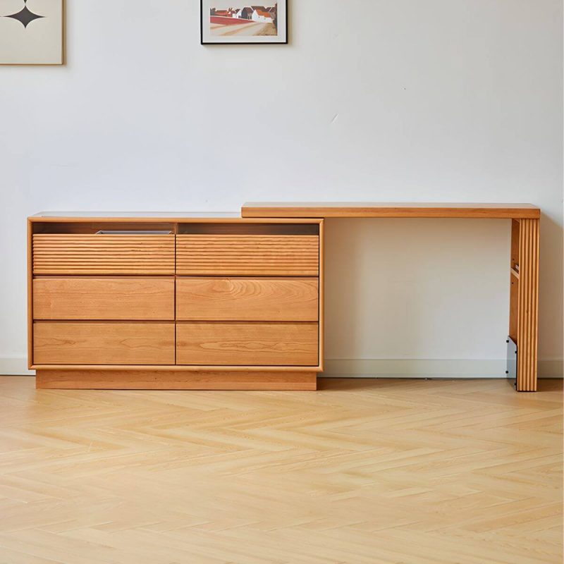 "Modern Style Wooden Dressing Table Rectangular with Drawers and Glass Cabinet - 91"L x 16"W x 29"H"