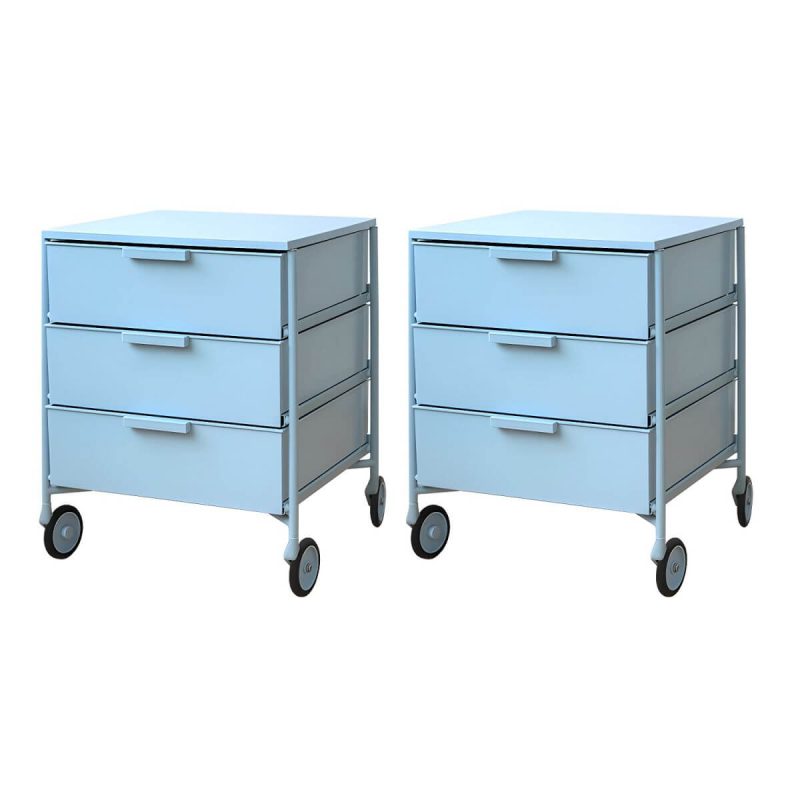 "Modern Iron Bachelor's Chest with 3 Drawers in Plastic/Acrylic Material - Blue 2 Piece Set"