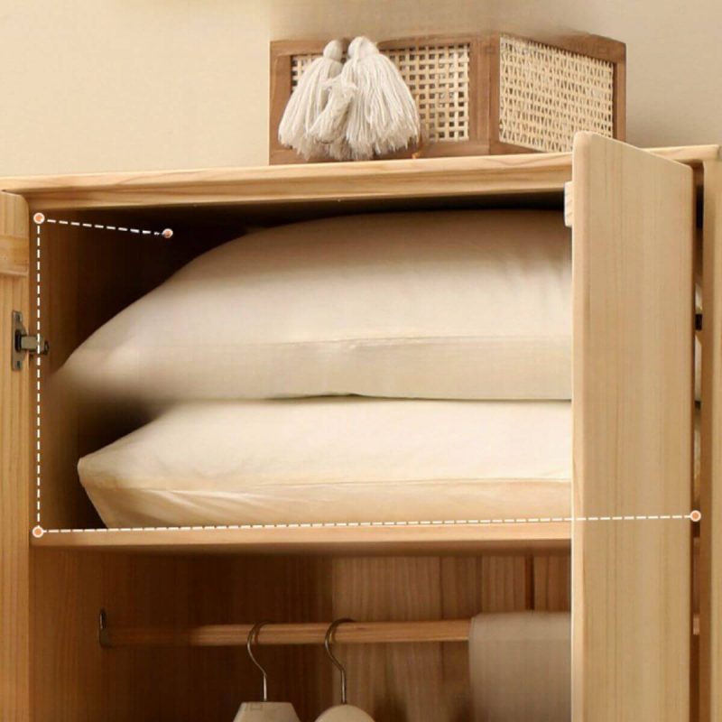 "Natural Finish Pine Wood Art Deco Wardrobe Armoire with Interior Shelves and Clothing Rod, Drawer Not Included, 31.5"L x 20"W x 79"H, Long-Legged"