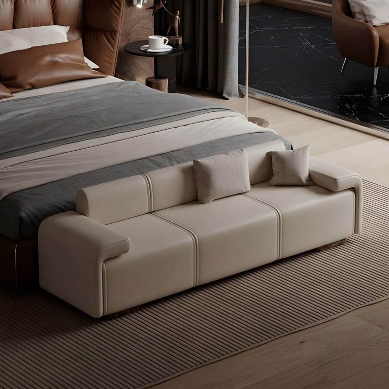"Long Standard Height Armless Modern Bedroom Bench Upholstered in Solid Color - 59"L x 20"W x 24"H Off-White"