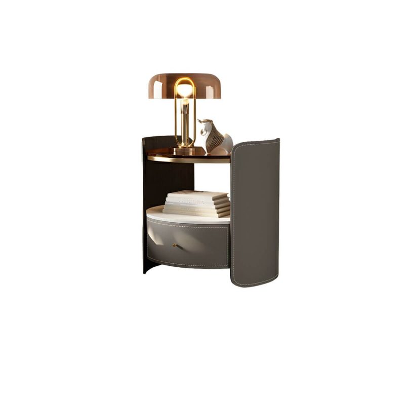 "Modern Wood Nightstand with Open Storage and Single Drawer in Small Size - Grey 1 Piece"
