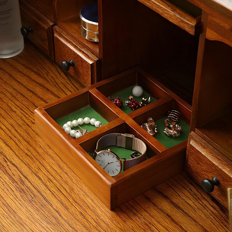 "Solid Wood Traditional Style Dressing Table Dustproof with Partition and Drawer - Nut-Brown 33"L x 24"W x 44"H"