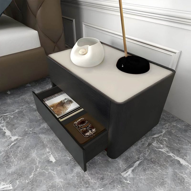 "Modern Black Wood Nightstand with 2 Drawers and Small Height - 2 Piece Set"