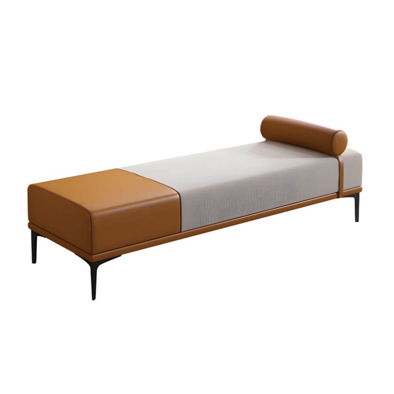 "Modern Fabric and Leather Seating Bench with One Side Arm for Bedroom - Gray-Blue"