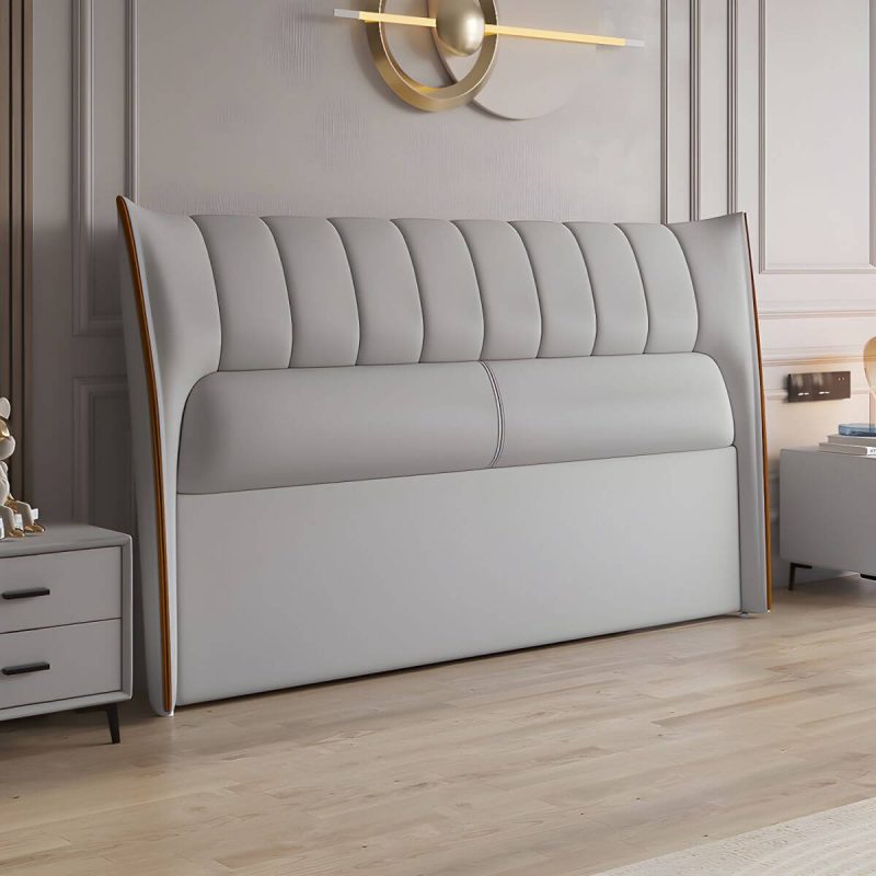 "Wingback PU Leather Upholstered Headboard with Wood Legs for American Women - 59" Grey"