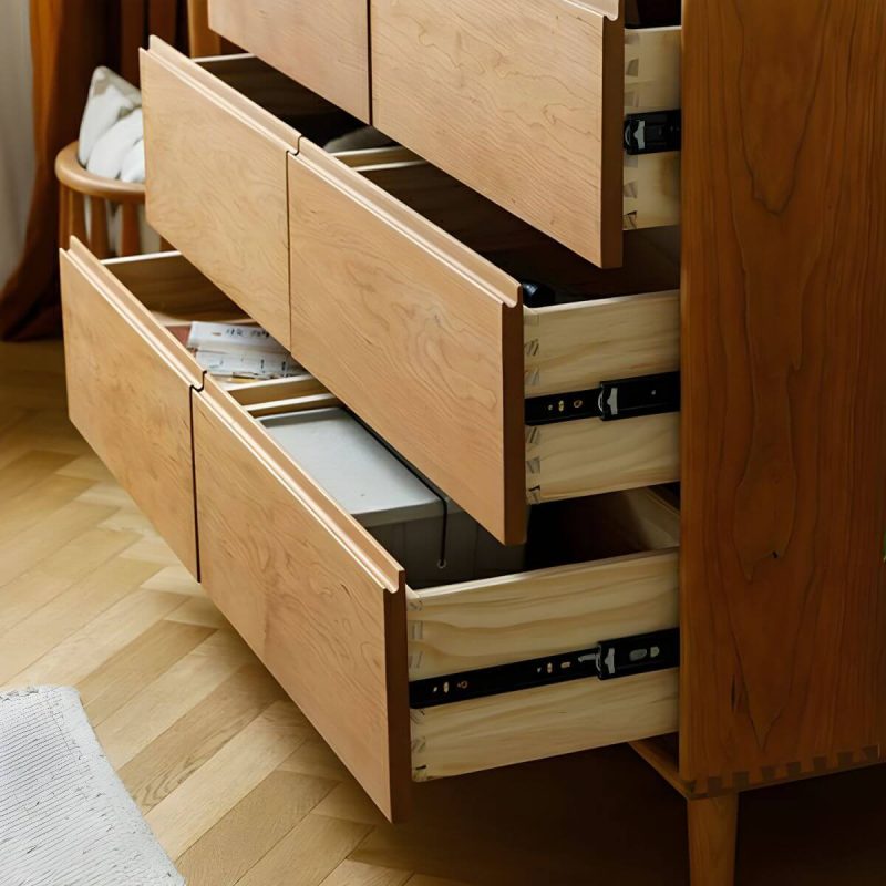 "Cherry Wood Horizontal Chest Modern Brown 6 Drawers Included for Home - Natural Finish"